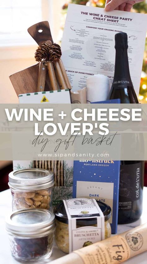 Wine Cheese Party, Cheese Gift Baskets, Perfect Gift Basket, Cheese Lover Gifts, Cheese Labels, Wine And Cheese Party, Cheese Gifts, Wine Gift Baskets, Wine Baskets