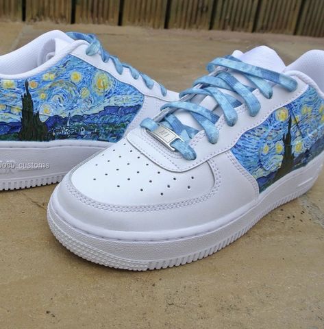 Van Gogh The Starry Night, Clothes Painting, Marvel Shoes, Custom Heels, Gogh The Starry Night, Painted Shoes Diy, Custom Sneakers Diy, Custom Painted Shoes, Diy Sneakers