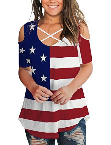 July Outfits For Women, 4th Of July Clothing, July 4th 1776, Tops For Women Plus Size, 4th Of July Parade, Thanksgiving Outfit Women, July Outfits, Cold Shoulder Styles, The Declaration Of Independence