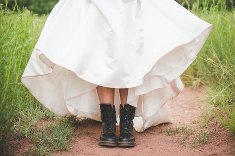 Doc Marten with wedding dress Wedding Dress With Doc Martens, Wedding Doc Martens, Dress With Doc Martens, Classic Black Boots, Bridal Boots, Wedding Dr, Wedding Boots, Fancy Wedding Dresses, Fancy Wedding