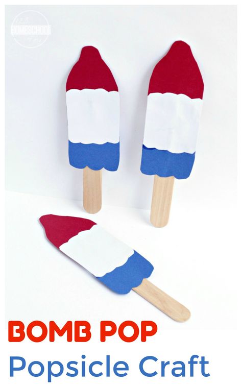 Bomb Pop Popsicle Craft - this is such a fun, simple craft for toddler, preschool, prek, and kindergarten craft for summer, independence day, or 4th of July Flower Art Projects For Kids, Art Projects For Kids Preschool, Flower Art Projects, Preschool Popsicle, July Crafts For Kids, Popsicle Craft, 4th Of July Crafts, American Flag Crafts, Summer Preschool Crafts