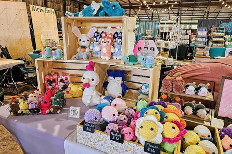 A couple weekends ago, I was apart of the #mintedvintagemarket2024 and it was amazing! We had so much fun and met so many awesome people!! ❤️ #crochet #amigurumi #amigurumis #crochet #handmade #smallbusinessbigdreams #crocheting #crochetersofinstagram #crochetaddict #plushie #plush #plushiesofinstagram #fiberartist #kawaiiart #kawaiicrochet #vendormarket #vendorevent #vintagemarket #crochetvendor #crochetmarket Farmers Market Table Display, Crochet Market Setup, Crochet Display, Crochet Booth, Market Crochet, Crochet Craft Fair, Fair Stand, Vendor Table, Stand Feria