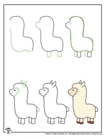 Kawaii Drawing for Kids Tutorials | Woo! Jr. Kids Activities Simple Drawings Tutorial, Alpaca Drawing Easy, How To Draw Kawaii, Kawaii Tutorial, Alpaca Drawing, Llama Drawing, Trin For Trin Tegning, 심플한 그림, Kawaii Drawing