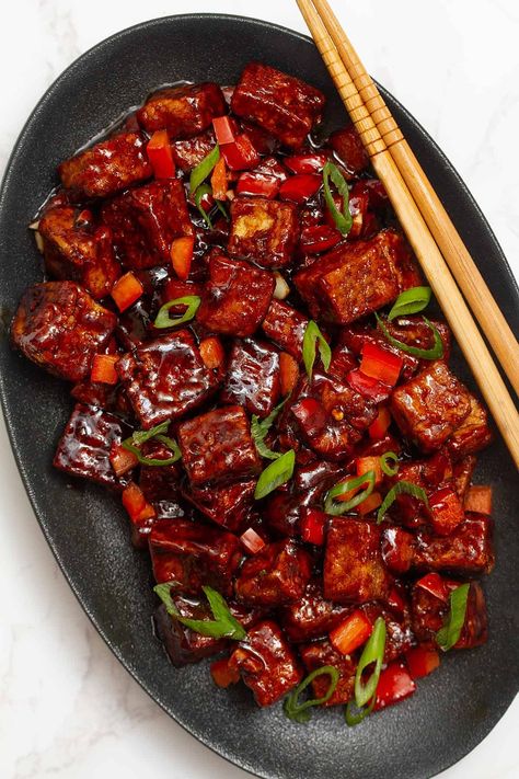 Crispy Szechuan Tofu - The Daily Dish Chinese Tofu Dishes, Vegan Szechuan, Szechuan Tofu, Chinese Tofu Recipes, Swimsuit With Sleeves, Vegan Chow Mein, Chinese Tofu, Asian Tofu, Szechuan Recipes