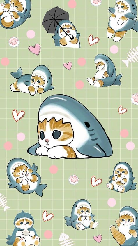 Mofusand Wallpaper, Poster Room, Cat Wallpaper, Cute Animal Drawings, Wallpaper Iphone Cute, Cute Anime Character, Cute Icons, Animal Drawings, Shinee