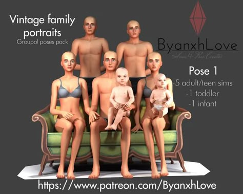 BxL Vintage Family portraits | Patreon 3 Group Poses, Sims Love, Family Potrait, Ts4 Poses, Sims 4 Family, Family Portrait Poses, Vintage Family, Group Poses, Family Poses