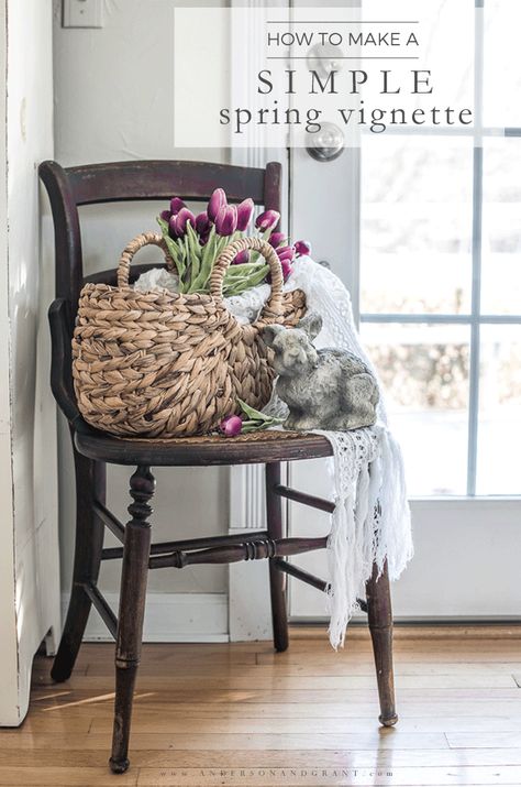 Shabby Chic Spring Decor, Simple Spring Decor Living Room, Indoor Spring Decor, Cottage Easter Decor, Spring Farmhouse Decor Living Room, Spring Vignettes Display Ideas, Spring Cottage Decor, Spring 2023 Decor, Spring 2023 Home Decor