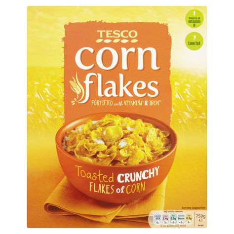 #Tesco! Corn flakes. Toasted crunchy flakes of corn. Mushroom Stew, Instant Breakfast, Juice Packaging, Grocery Foods, Corn Flakes, Food Packaging Design, Packing Design, Packaging Labels Design, Food Shop