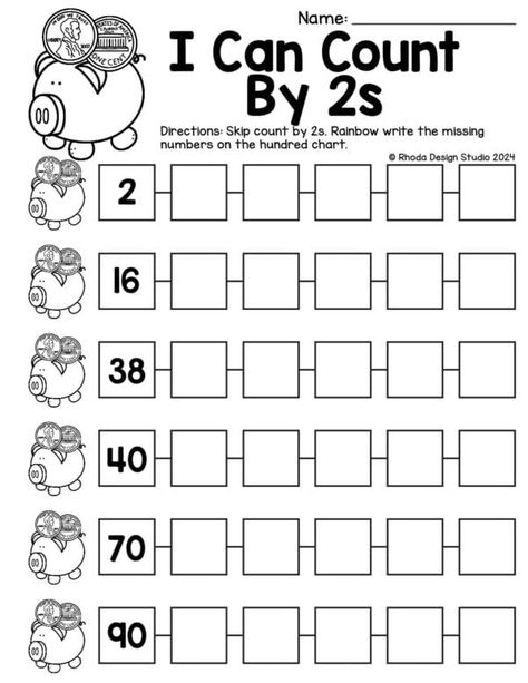 I Can Count: Skip Counting by 2s Worksheets Counting By 2s Worksheets Free, Count By 2s Worksheet, Skip Counting Worksheets, Counting In 2s, Skip Counting By 2, Teaching Worksheets, Counting By 2's, Rainbow Writing, Hundreds Chart