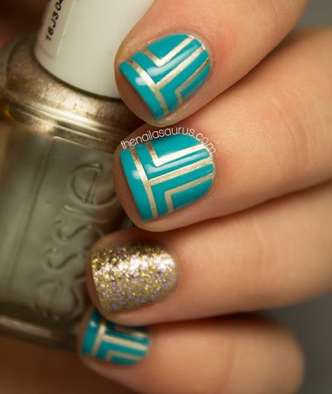 gorgeous nails Egypt Nails, Uk Nails, Unghie Nail Art, Turquoise Nails, Gold Nail, Her Nails, Get Nails, Nail Polish Designs, Cute Nail Designs