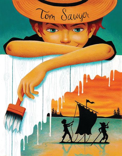 Tom Sawyer Illustration, Tom Sawyer Aesthetic, Tom Sawyer Book, Cover Illustrations, Adventures Of Tom Sawyer, Adventures Of Huckleberry Finn, Front Page Design, Kawaii Disney, 5th Grade Art