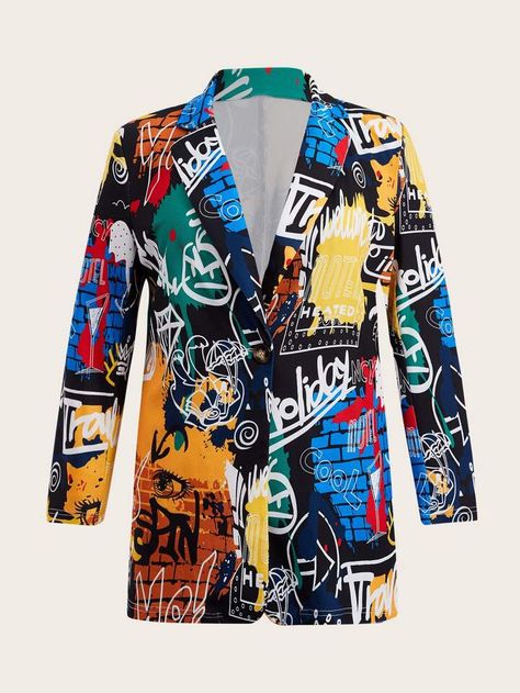 Upcycle Coat, Painted Blazer, Graffiti Clothing, Blazer Plus Size, Upcycle Clothes Diy, Black White Blazer, Plus Size Suits, Plus Size Blazer, Shein Icon