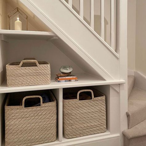 Basement Steps Storage, Basement Built In Storage, Basement Shelving Ideas, Storage In Basement, Attic Storage Solutions, Basement Shelving, Basement Craft Rooms, Basement Steps, Low Ceiling Basement