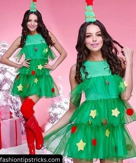 Xmas Fancy Dress, Tree Costume, Xmas Costumes, Green Elf, Christmas Dress Up, Ladies Fancy Dress, Christmas Tree Dress, Tree Dress, Christmas Dress Women