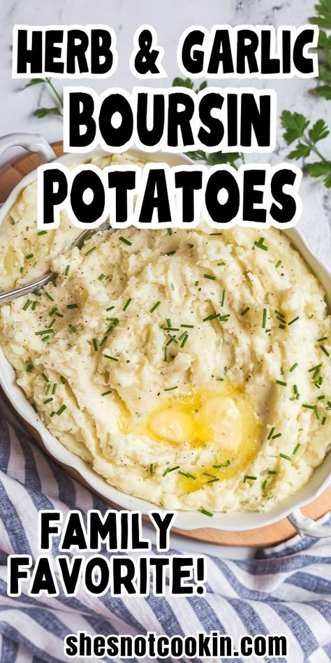 Boursin Mashed Potatoes, Mashed Potatoes Creamy, Garlic Herb Mashed Potatoes, Boursin Recipes, Mashed Potatoes Thanksgiving, Make Ahead Mashed Potatoes, Garlic Mashed Potatoes Recipe, Cheese Mashed Potatoes, Whipped Potatoes