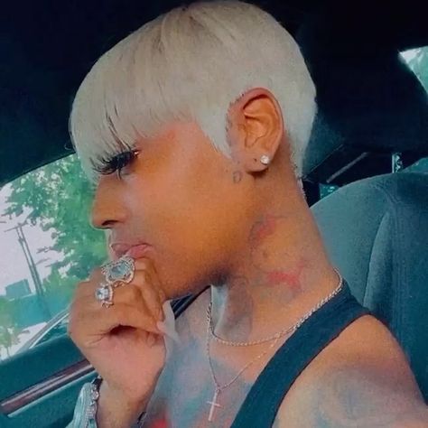 HAIR INSPIRATION 💇🏽‍♀️’s Instagram profile post: “✨PLATINUM BLONDE HAIR CUT ON THIS BEAUTY 🔥@Hairinspo0 @hairinspo0 @hairinspo0  . . . . . Stylist: @ogbigpuffy #asymmetricalbob…” Short Bleach Blonde Hair Black Women, Black Women Platinum Blonde Hair Short Hairstyles, Ash Blonde Pixie Haircut Black Women, Platinum Blonde Hair Black Women, Platinum Blonde Buzzcut Black Women, Black Woman Platinum Blonde Hair Short, Platinum Pixie Cut, Platinum Blonde Pixie, Short Platinum Blonde Hair