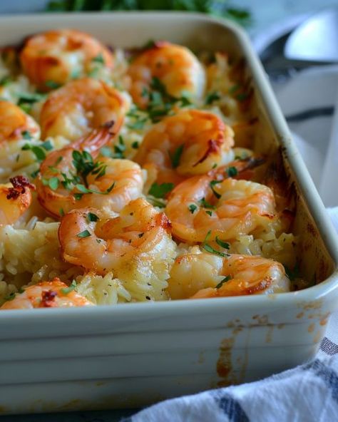 Delish! Need to make 2 of these next time! Shrimp Rice Casserole, Shrimp And Rice Casserole, Cooktop Cove Recipes, Shrimp Casserole, Shrimp And Rice Recipes, Shrimp Rice, Fish Meals, Seafood Dinners, Seafood Dish Recipes