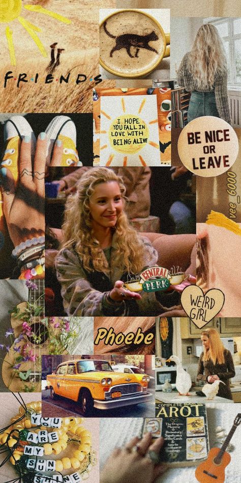 Friends Astetic, Phoebe Buffay Wallpaper, Friends Show Aesthetic, Aesthetic Wallpaper Yellow, Friends Sitcom, Friends Phoebe, Chandler Friends, Friends Best Moments, Lisa Kudrow