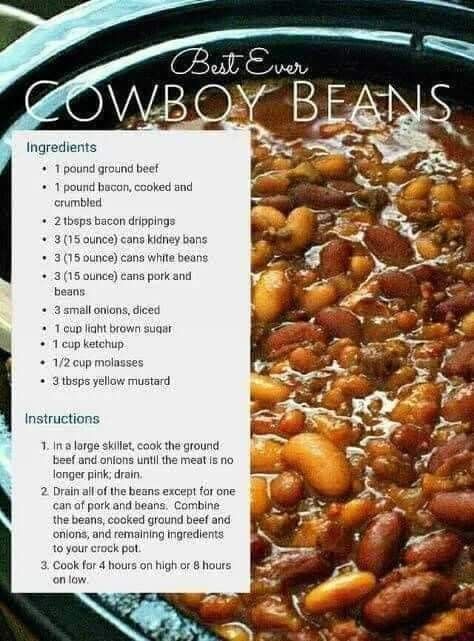 Cowboy Beans, Baked Bean Recipes, Crock Pot Slow Cooker, Crock Pot Cooking, Baked Beans, Gumbo, Kitchen Cooking, Bean Recipes, Side Dish Recipes