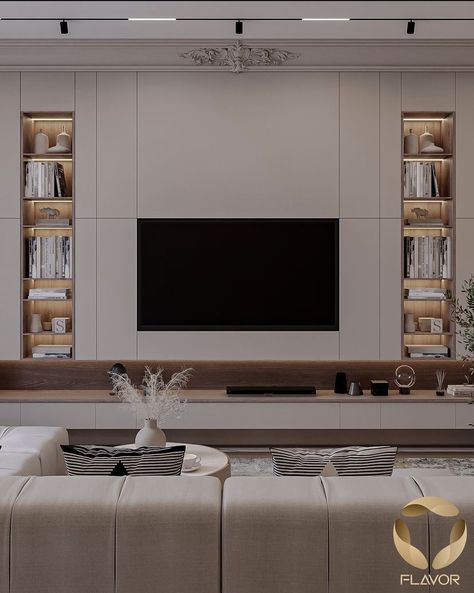 Built In Wall Units, Modern Tv Unit Designs, Tv Built In, Built In Shelves Living Room, Living Room Wall Units, Loft Interior Design, Tv Room Design, Living Room Decor Fireplace, Loft Interiors