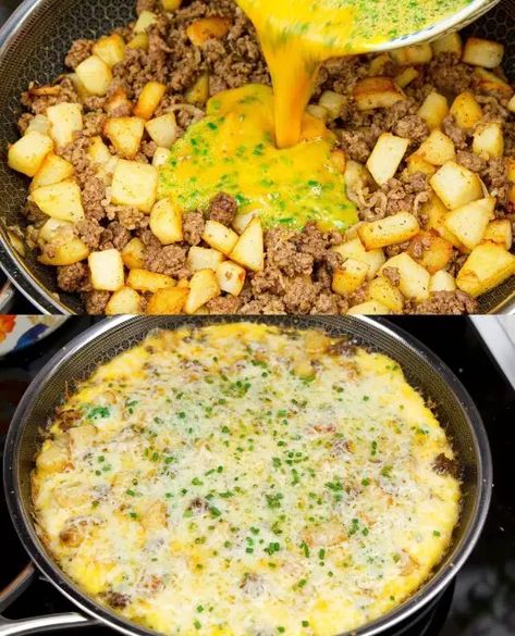 Breakfast Ideas With Ground Beef, Potato Egg Breakfast, Potato And Egg Breakfast, Creamy Garlic Mashed Potatoes, Ground Beef Breakfast, Cooked Potatoes, Egg Potato, Dumpling Dough, Potato Breakfast