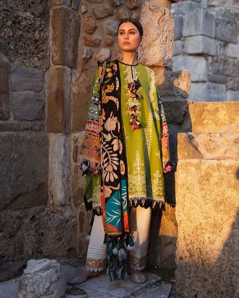 Élan (@elanofficial) added a photo to their Instagram account: “A glorious lime canvas is set off with artsy cream dori embroideries in 'Fusun.' Inspired by rich…” Elan Lawn, Cream Trousers, Pakistani Designer Suits, Girls Collection, Pakistani Dress Design, Pakistani Suits, Pakistani Designers, Silk Dupatta, European Designs