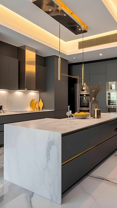 Modern Futuristic Kitchen, Modern Kitchen Design Luxury Black And Gold, Future Mansion, Underwater Wallpaper, Modern Luxury Kitchen, Kitchen Ikea, Modern Kitchen Design Luxury, Modern Kitchen Interiors, Interior Vintage