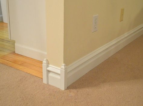 Baseboard Corner Blocks, Corner Baseboard Trim, Baseboard Ideas, Farmhouse Trim, Marble Border, Baseboard Styles, Baseboard Moulding, Trim Carpentry, Baseboard Trim