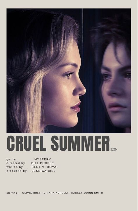 Cruel Summer Poster, Summer Tv Shows, Mystery Genre, Girly Movies, Film Posters Minimalist, Cruel Summer, Summer Movie, Summer Poster, Movie Poster Wall