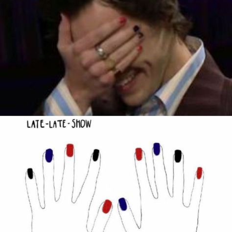 Harry Styles Nails, Harry Styles Outfit, Mens Nails, Late Late Show, Hippie Nails, Nail Tattoo, Nail Nail, Funky Nails, Swag Nails