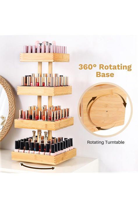 Homde Nail Polish Organizer Bamboo, 360 Rotating Storage Holder for Nail Polish whit 4 Tier Ladder Organizers, Display Rack Stand for Fingernail Polish &amp; Essential Oil Nail Polish Stand Display, Nail Storage, Nail Polish Storage Wood, Nail Polish Storage Portable Wood, Picture Frame Nail Polish Rack, Nail Polish Stand, Nail Rack, Nail Polish Shelf, Nail Holder