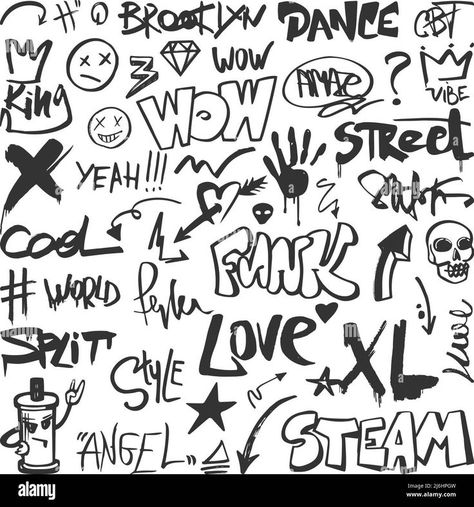 Graffiti Street Art Ideas, Make Your Mark Theme, Graffiti Designs Doodles, Grunge Writing, Graphitis Letters, Y2k Graffiti, Different Types Of Graffiti, Grafitti Throw Ups Alphabet, Throw Ups Graffiti