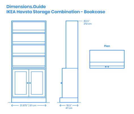 The IKEA Havsta Storage Combination (Bookcase) is a hide and show storage combination with four open shelves at the top level and two doors at the lower level to keep things hidden and organized. The furniture is made of solid wood, and the movable shelves allow one to adapt their storage needs. Downloads online #furniture #storage #bookcase #home Havsta Storage Combination, Ikea Havsta, Bookcase Dimensions, Show Storage, Movable Shelves, Floor Plan Symbols, Shelves Dimensions, Old Bookshelves, Reception Layout