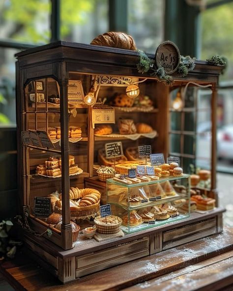 Book Nook Bakery, Bakery Book Nook, Miniature Room Boxes, Miniature Restaurant, Miniature Calendar, Dolls House Shop, Miniature Bakery, Diy Doll Miniatures, Mini Doll House