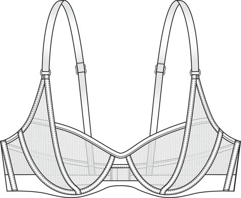 Bra Technical Drawing, Bra Illustration Drawing, Corset Flat Sketch, Bra Flat Sketch, Technical Flats Fashion, Technical Sketch Fashion, Fashion Flats Illustrations, Flat Fashion Illustration, Bra Sketch