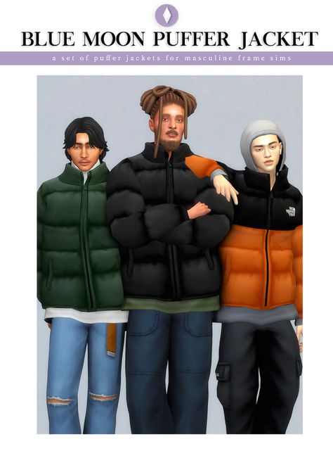 Blue Moon Puffer Jacket Set | nucrests no Patreon Sims 4 Cc Maxis Match Cold Weather, Guy Clothes Sims 4 Cc, Sims 4 Pack, The Sims 4 Pack, Male Hoodie, Mods Sims 4, Sims 4 Men Clothing, Sims 4 Male Clothes, Sims Clothes