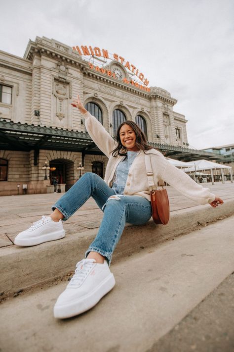 Denver Vacation Outfits, Denver Picture Ideas, Denver Colorado Aesthetic Summer, Union Station Denver Photoshoot, Denver Photo Shoot Locations, Union Station Photoshoot, Denver Colorado Aesthetic Outfits, Denver Colorado Outfits Summer, Denver Colorado Outfits