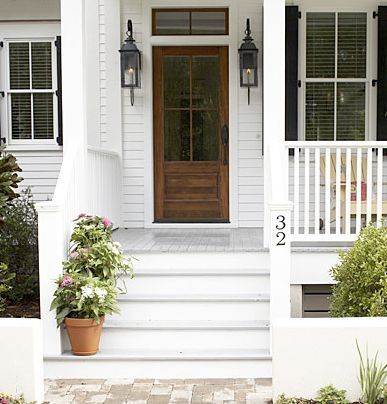 front porch love | Jones Design Company Brown House Exterior, Front Porch Design Ideas, Farmhouse Front Porch Decor, Veranda Design, Porch Kits, Porch Design Ideas, Exterior Doors With Glass, Building A Porch, Farmhouse Front Door