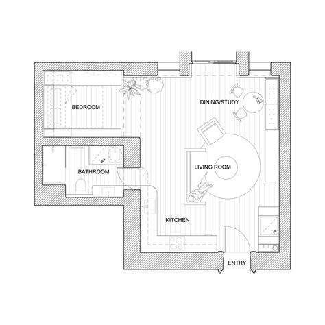 Floor Plan Studio Apartment, Small Apartment Floor Plan, Studio Apartment Floor Plan, Studio Apartment Plan, Simple Apartment, Walk Up Apartment, Open Home, Simple Apartments, Studio Floor Plans