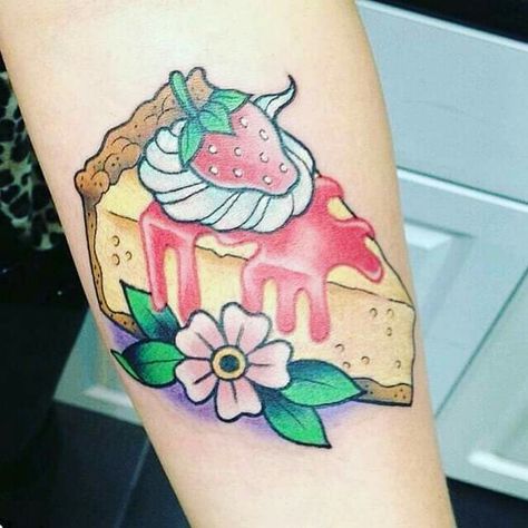 Cheesecake Tattoo, Chandler And Rachel, Dessert Tattoo, Baking Tattoo, Cake Tattoo, Tattoo Food, Slice Of Cheesecake, Tattoo Cake, Pastel Tattoo