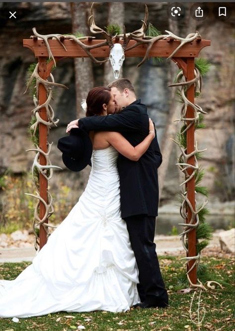 Country Wedding Arches, Wood Wedding Arches, Antler Wedding, Wedding Ceremony Arch, Camo Wedding, Wedding Arbour, Rustic Country Wedding, The Perfect Guy, Wedding Ceremony Decorations