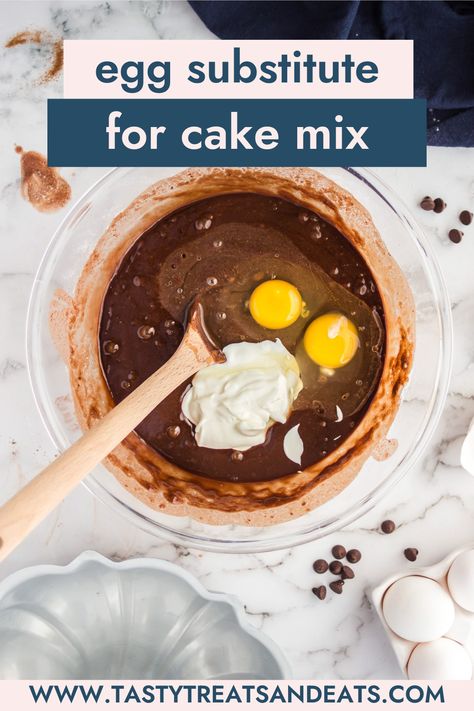 The ultimate guide for when you need an egg substitute for cake mix. Every egg substitute for cake that you could ever need when baking! Substitute For Eggs In Baking Cake Mixes, Egg Replacement In Baking Cake, No Egg Cake Mix Recipes, Cake Mix Cookies No Eggs, Box Cake Without Eggs, Cake Mix Without Eggs, Egg Substitute For Baking, Birthday Foods, Muffin Top Recipes