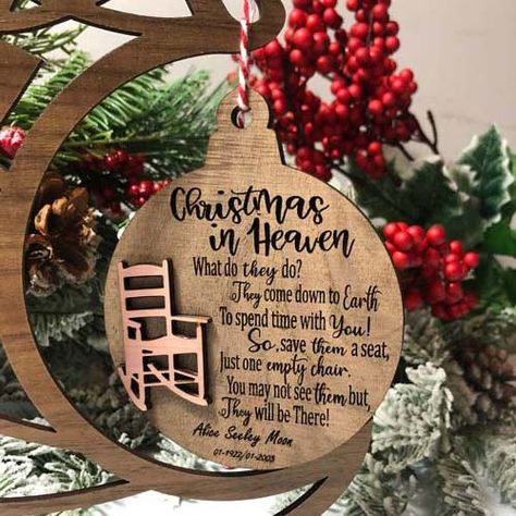 35 Beautiful Christmas Memorial Ornaments » Urns | Online Christmas In Heaven Diy, Heaven Chair, Christmas In Heaven Ornament, Heaven Ornament, Christmas In Heaven, Photo Christmas Ornaments, Christmas Poems, Christmas Ornaments Diy, Diy Valentines Crafts