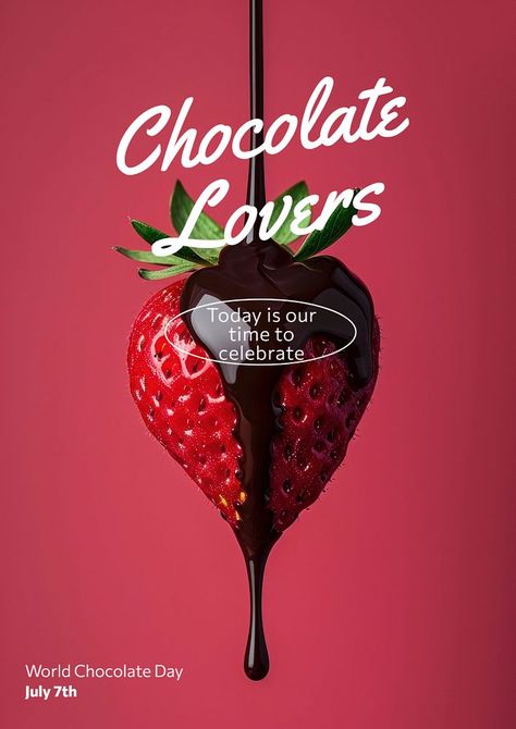 Strawberry Poster Design, Chocolate Social Media Design, Heart Plant, Valentine Poster, Fruit Strawberry, About Heart, Chocolate Design, Chocolate Day, Premium Chocolate