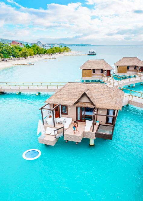 What To Expect At Sandals Overwater Bungalows In Jamaica - Follow Me Away Garden Escape, Water Bungalow, Fiji Resort, Couples Resorts, Water Villa, Packing Ideas, Travel Trailer Remodel, Outfit Travel, Overwater Bungalows