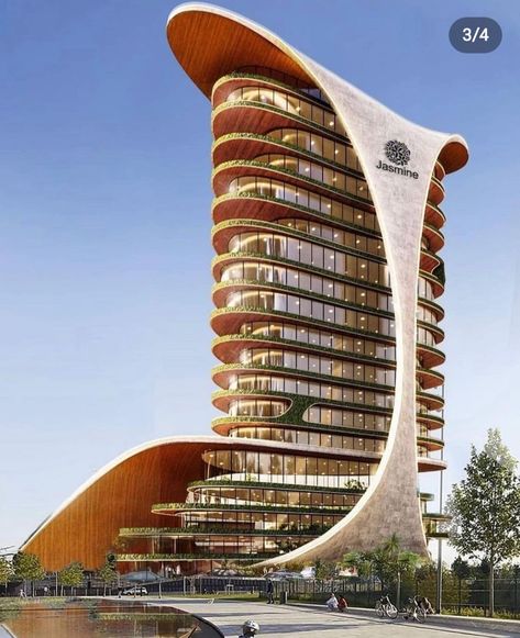 High Rise Building Facade Architecture, Curved Building, Facade Architecture Design, Residential Building Design, Modern Architecture Building, Conceptual Architecture, Architectural Rendering, Architecture Design Sketch, Skyscraper Architecture