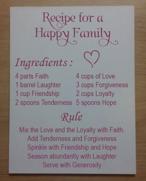 Family Recipe Quotes, Tea Party Name Tags, Sisters Forever Quotes, Party Name Tags, Happy Family Recipe, Scripture Tea, Happy Family Quotes, Recipe Stand, Bakery Party