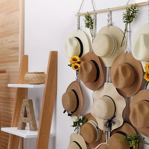 Hanging Boho Tassel Woven Hat Rack Hanging Hat Storage Rack - Temu Store Hats, Hat Organizer, Wall Hats, Wide Brimmed Hat, Hat Wall, Hanging Hats, Dorm Wall Decor, Floppy Hats, Hat Organization