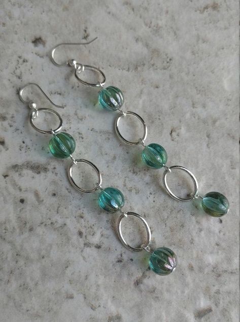 Diy Earrings Dangle, Homemade Jewelry Cleaner, Homemade Earrings, Diy Jewelry Earrings, Earrings Chain, Beaded Earrings Diy, Jewelry Making Earrings, Wire Jewelry Designs, Aquamarine Earrings