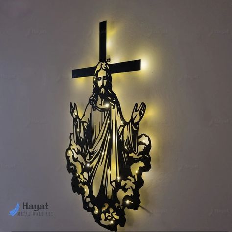 Jesus Christ Metal Wall Art with Led Lights ✝️ 20% Off Link in Profile 🙏 #jesuschrist #jesus #lord #christ #christian #christianity #lordjesus #sonofgod #redeemer #loveofgod #loveofjesus Jesus Christ Metal Art, Art With Led Lights, Son Of God, Gods Love, Metal Walls, Metal Wall Art, Jesus Christ, Led Lights, Jesus